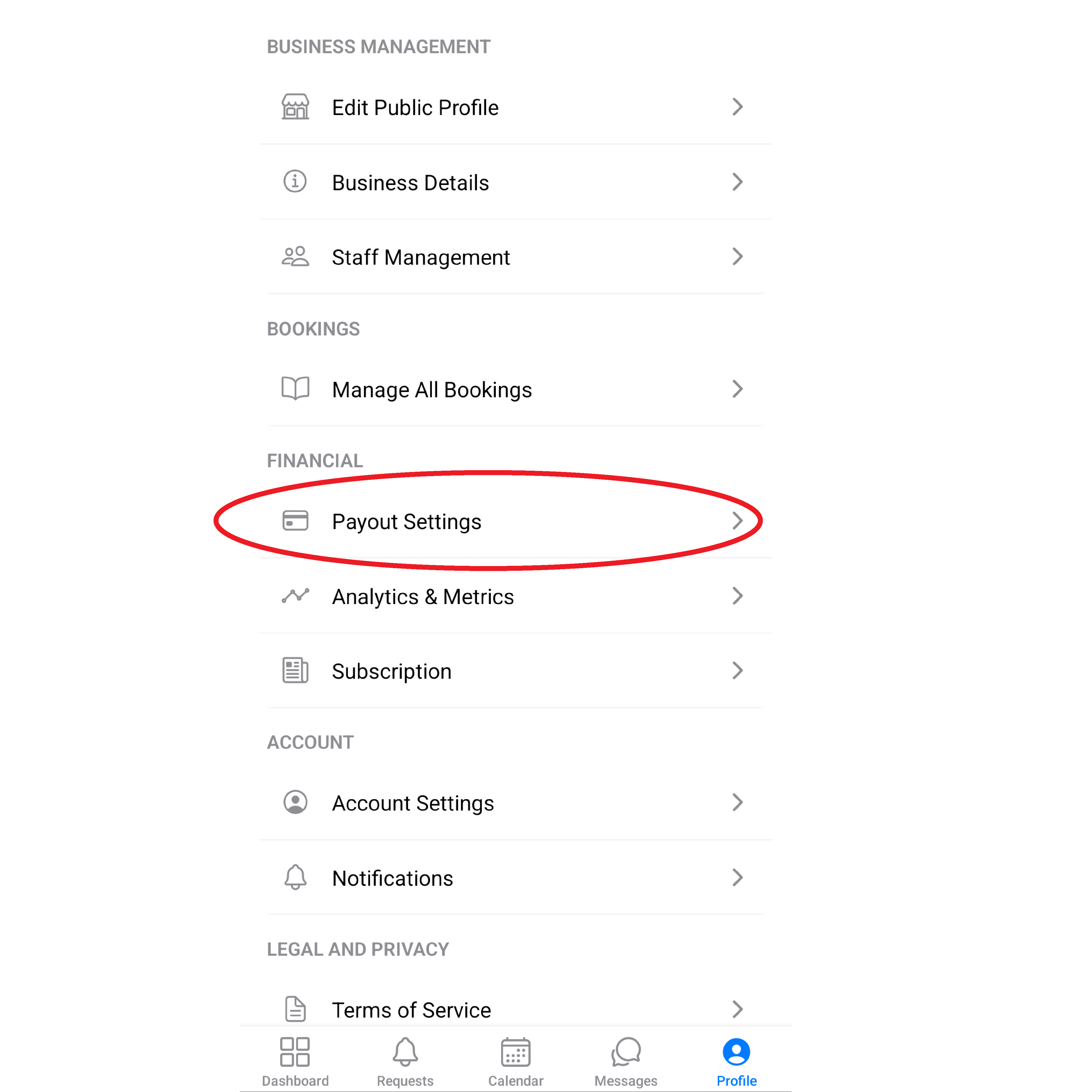 Payout settings